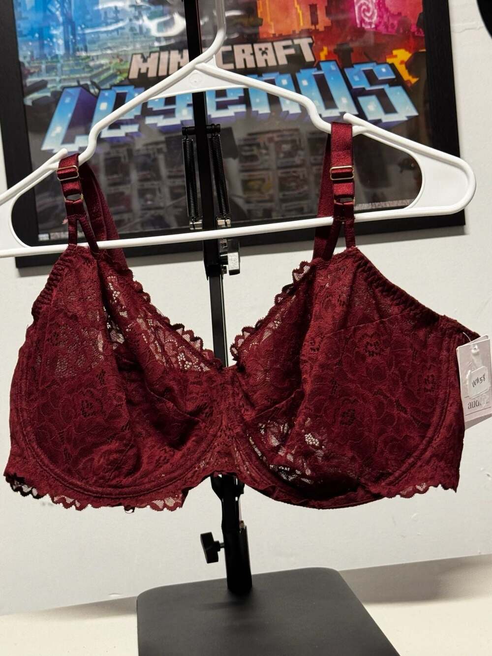 WU58 42D Auden Lace Unlined Comfort Wire Balconette Bra Berry Red NWT